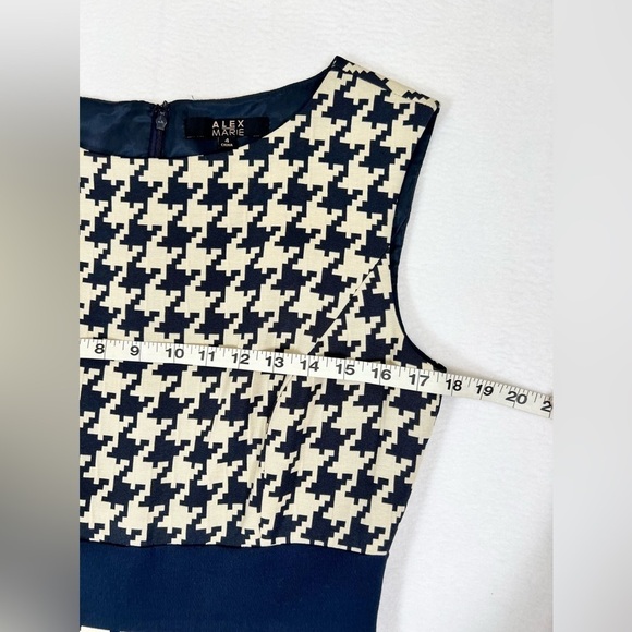 ALEX MARIE Sleeveless Navy Beige Houndstooth Midi Dress Size 4 Career Fall‎ - Picture 11 of 13